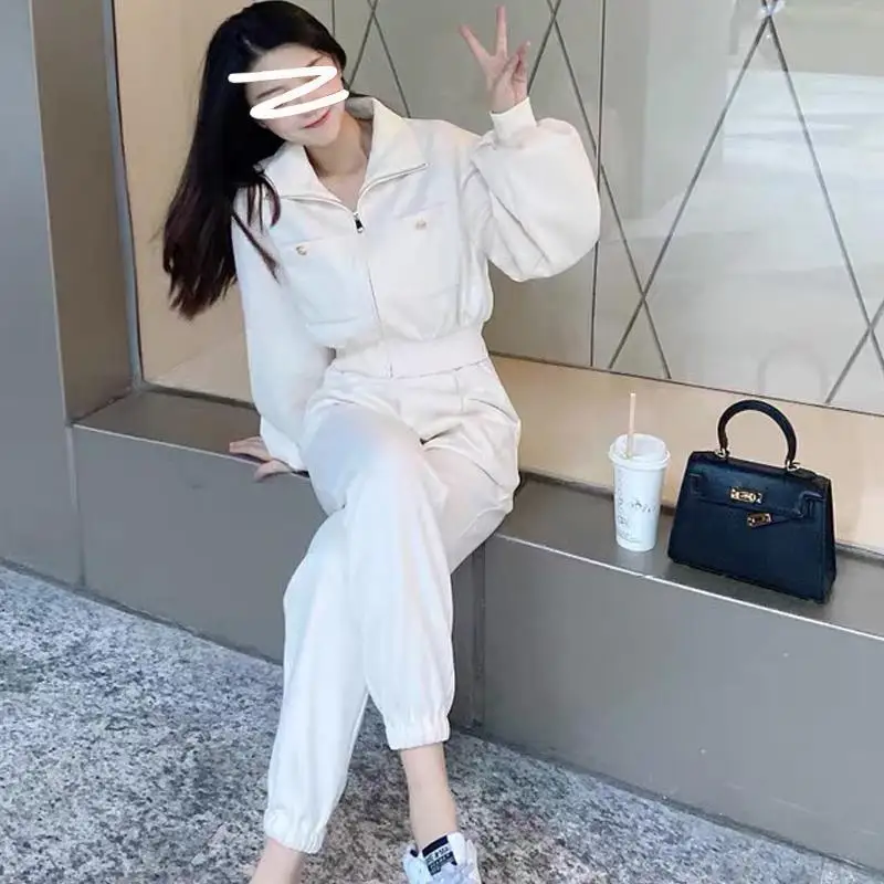 Fashionable Western-style Casual Women\'s Suit New Spring and Autumn White Light Mature Wind Fried Street Trousers Two-piece Set