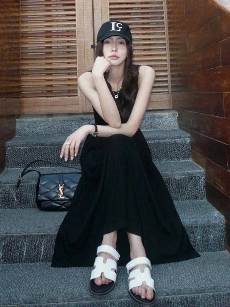 Abito da donna Chic Midi Abiti estivi Elegante tunica Party All-match Semplice senza maniche Moda Casual Stile coreano A-line Mujer