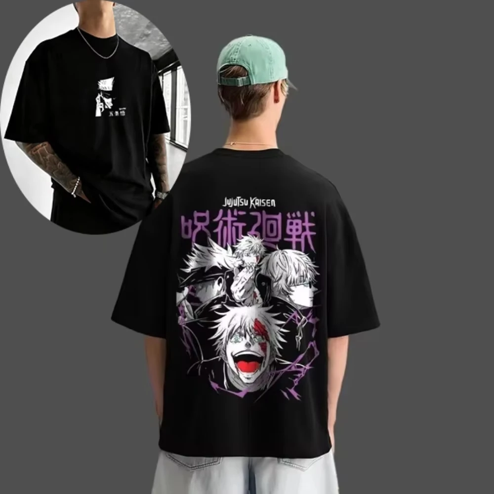 

Jujutsu Kaisen Gojo Satoru Unisex Pure Cotton T-shirt 2026 Summer Hot Anime Print Round Neck Loose Family Short Sleeved Top
