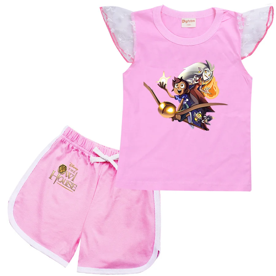 Disney The Owl House Cartoon Streetwear Baby Boys Summer Clothes T-shirt Shorts Children Girls Casual Clothing Sets