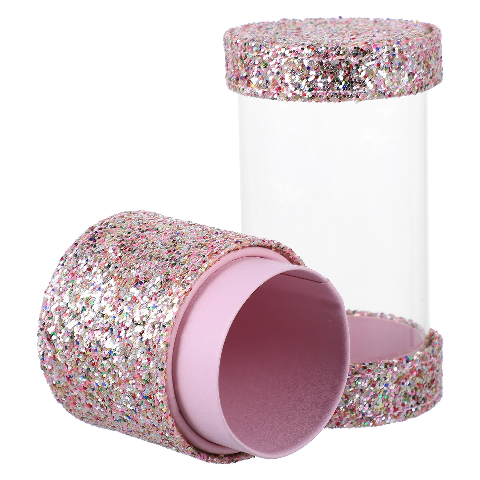 Two-Cup Glitter Makeup Box Organizer for Makeup Brushes and Cosmetics Storage Holds Medium Small Tools Portable Beauty