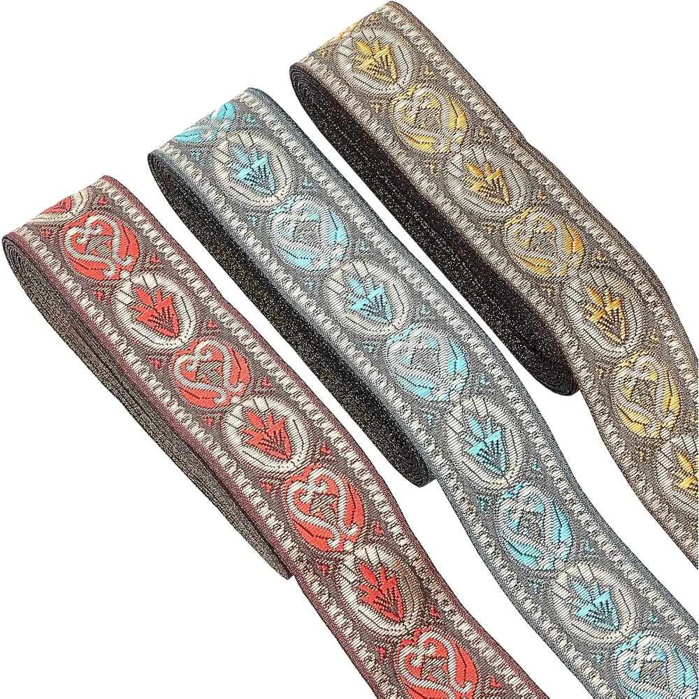

3 рулона, 3 цвета, полиэстеровые ленты в этническом стиле с вышивкой, жаккардовые ленты, аксессуары для одежды, цветочный узор, смешанные цвета