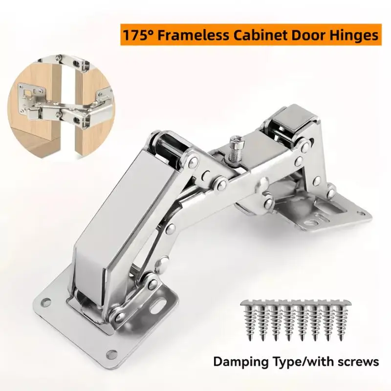 【xxx】1Pcs Heavy 175°Without Punching Cabinet Door Adjustable Invisible Hydraulic Buffer Hinges W/Damping[S14]