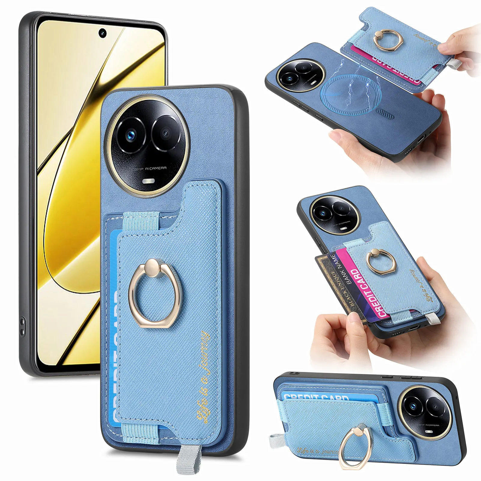 2 in 1 Detachable Magnetic Ring Holder Card slot wallet Leather Back Cover For Realme 11 5G 6.72 inch Fall prevention Phone case