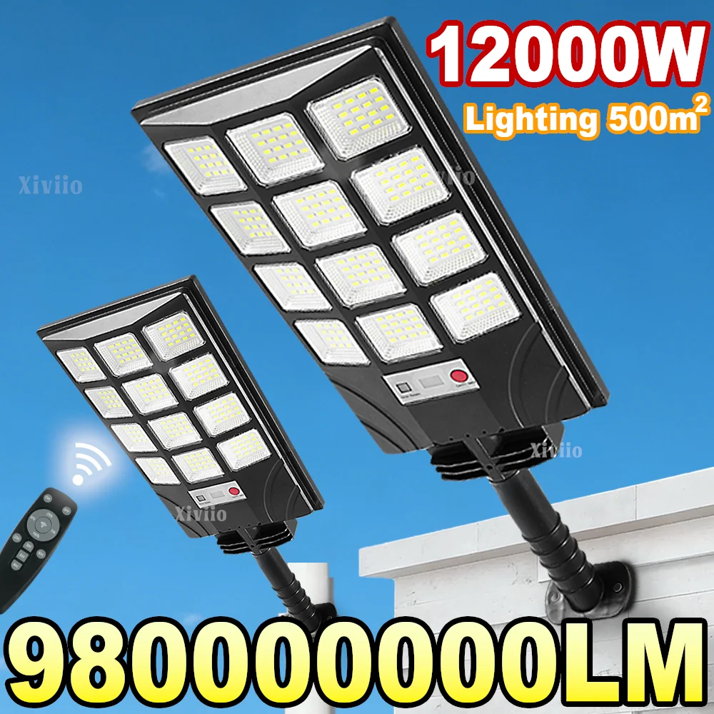 

9800000LM Мощный супер яркий светодиодный солнечный свет 12000 Вт 240 ° Широкодиапазонное освещение, наружный датчик движения солнечного света, солнечный уличный фонарь, ip67 luz solar para caminho do jardim luz solar