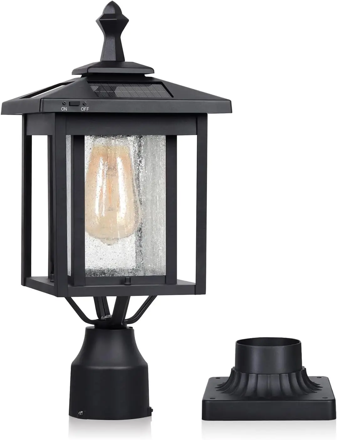 Outdoor Solar Lamp Post Light, Dusk to Dawn Waterproof Aluminum Post Lamp with Pier Mount Base for Pole Deck Yard Garden Gates P