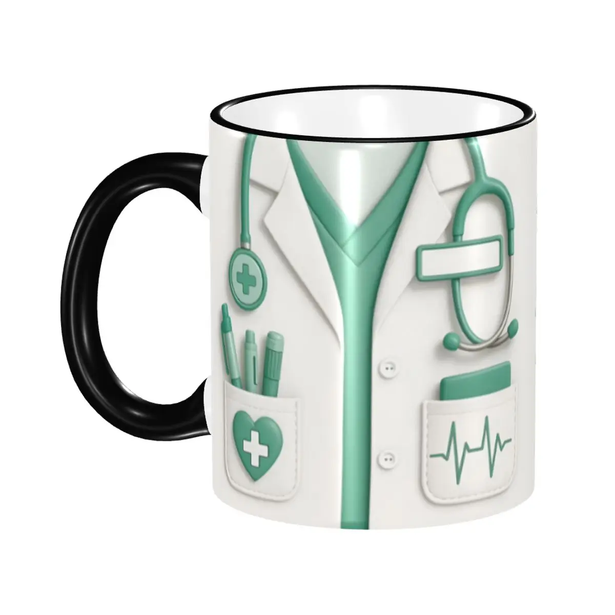 

Personalized Medical Doctor Mugs DIY 3D Stethoscope & Heartbeat Pattern Ceramic Milk Tea Coffee Cup