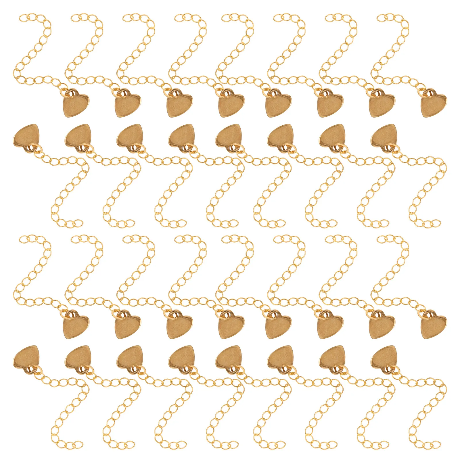 30pcs Heart Charm Extender Chain 65Mm Stainless Steel Necklace Bracelet Anklet Length Adjuster For Jewelry Making Diy Golden
