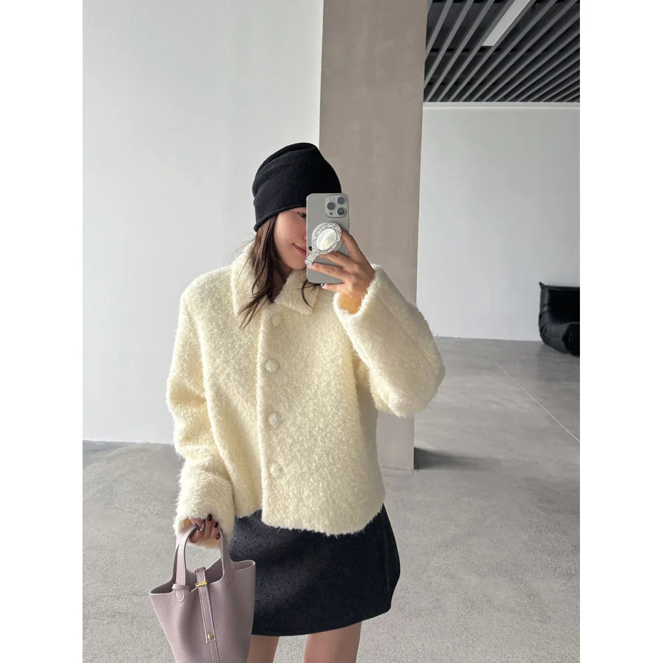 

50% Wool Coat For Women Warm Fluffy, Yellow Short Tweed Jacket