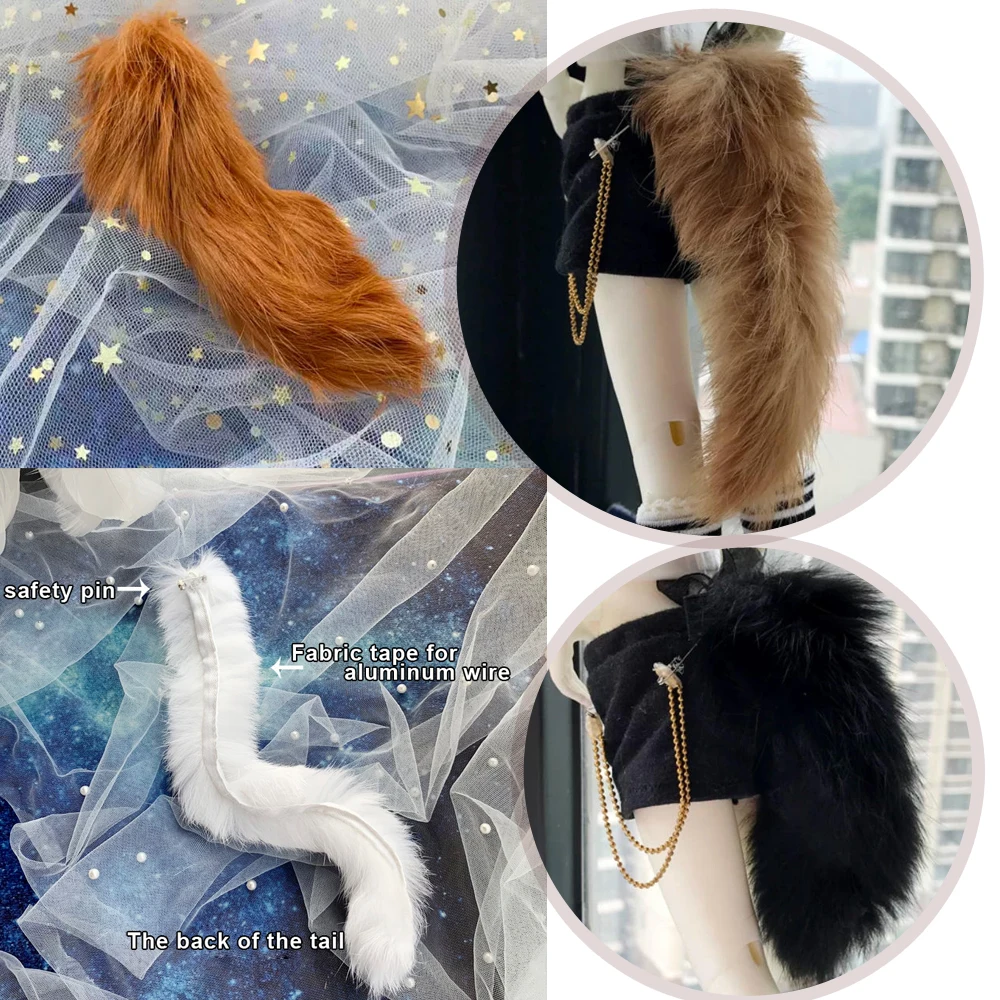 A002 Children Handmade Toy 1/6 1/4 1/3  DD SD MSD BJD Doll's Accessories Aluminum Wire Animal Tail White Black Grey 1Pcs