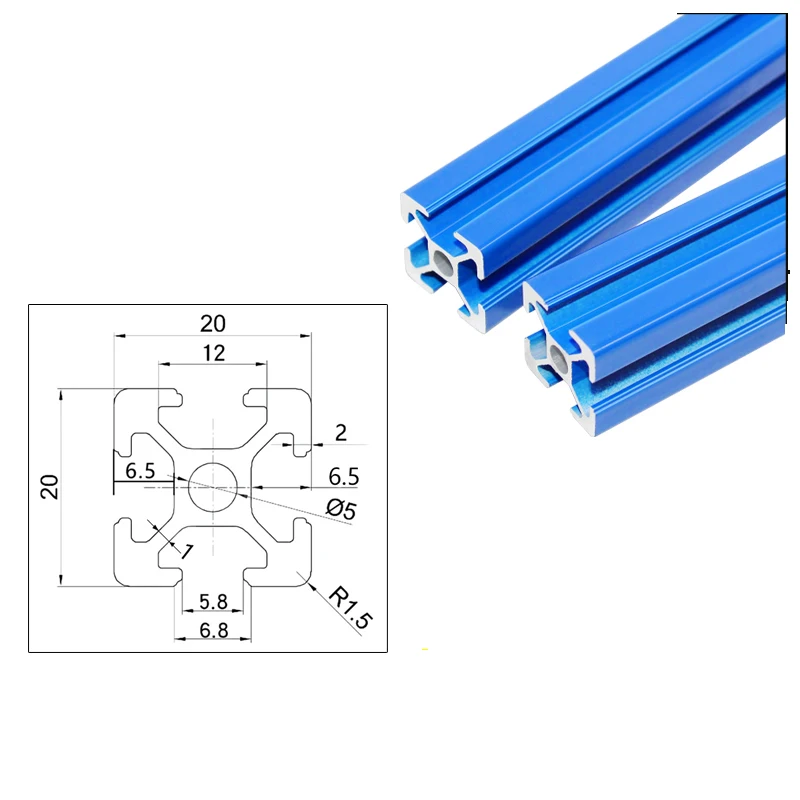 4PCS 2020 T-Slot Aluminum Profile 100-1000MM 2020 European Standard Spray Blue Aluminum Profile 20X20 3D Printer Aluminum Alloy