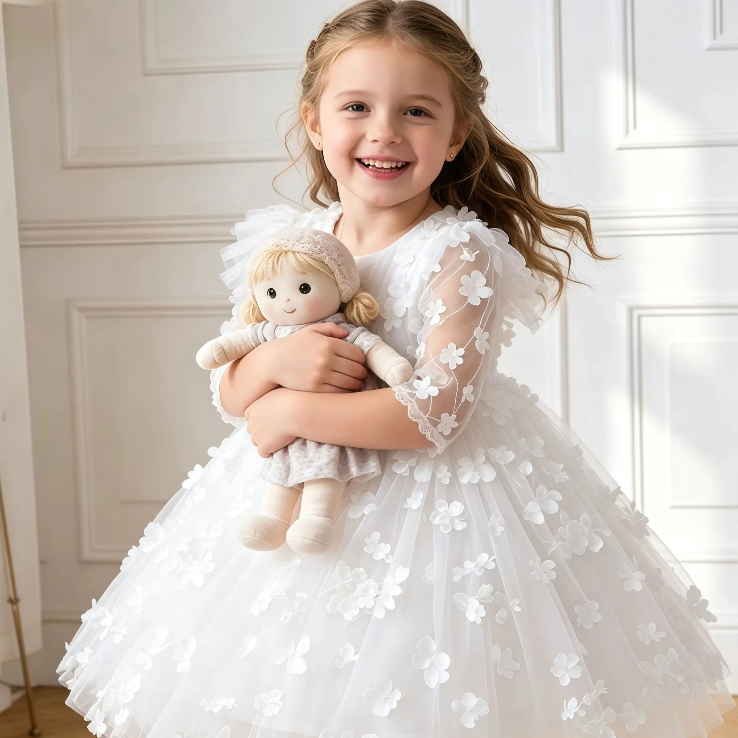 Baby Girls Flower Dress Infant Wedding Bridesmaid Birthday Party Tutu Tulle Butterfly Princess Dresses Newborns Baptism 3-24M