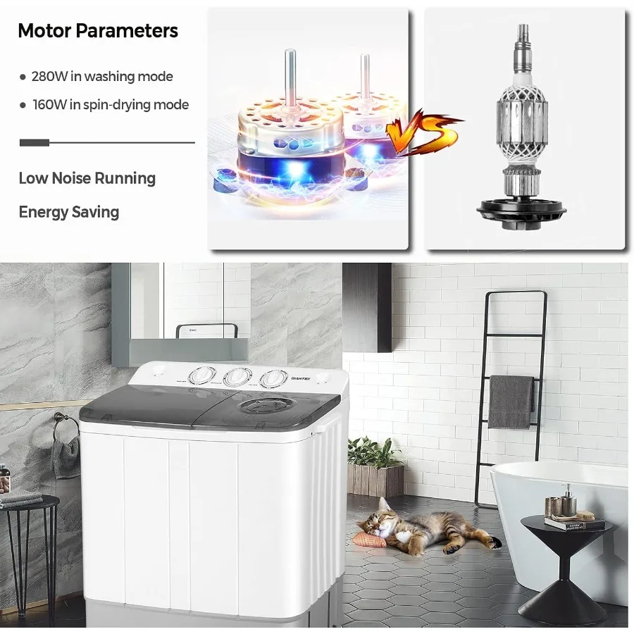 مجموعة غسالة الغسيل والدوارة المحمولة 2 في 1 للشقق النوم والمساحات الصغيرة سعة 22 رطلًا مع غسيل 13.2 رطلًا