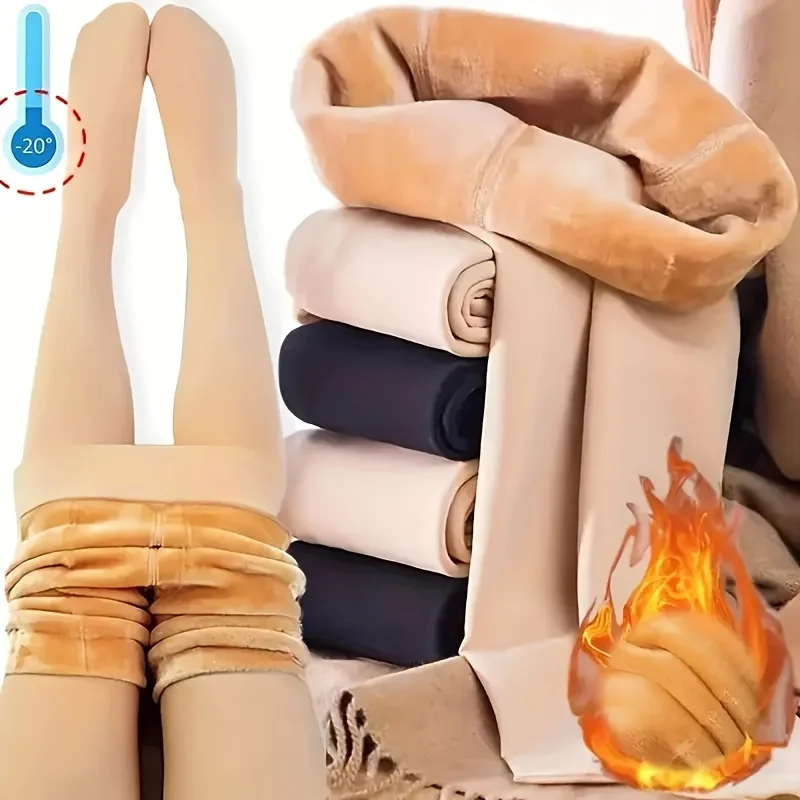 Thermal Pantyhose Women Fleece Lined Tights Winter Warm High Waist Tummy Control Slim Translucent Thick Black Stockings Elastic