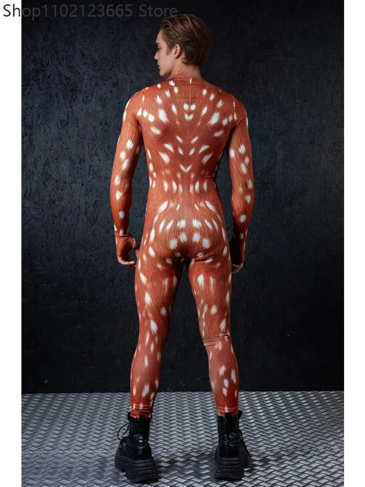 Sika Deer Christmas Costume Adult Couple Spotted Deer Moose Onesie Zentai Suit Animal Elk Dance Party Costume Stage Bodysuit view 5