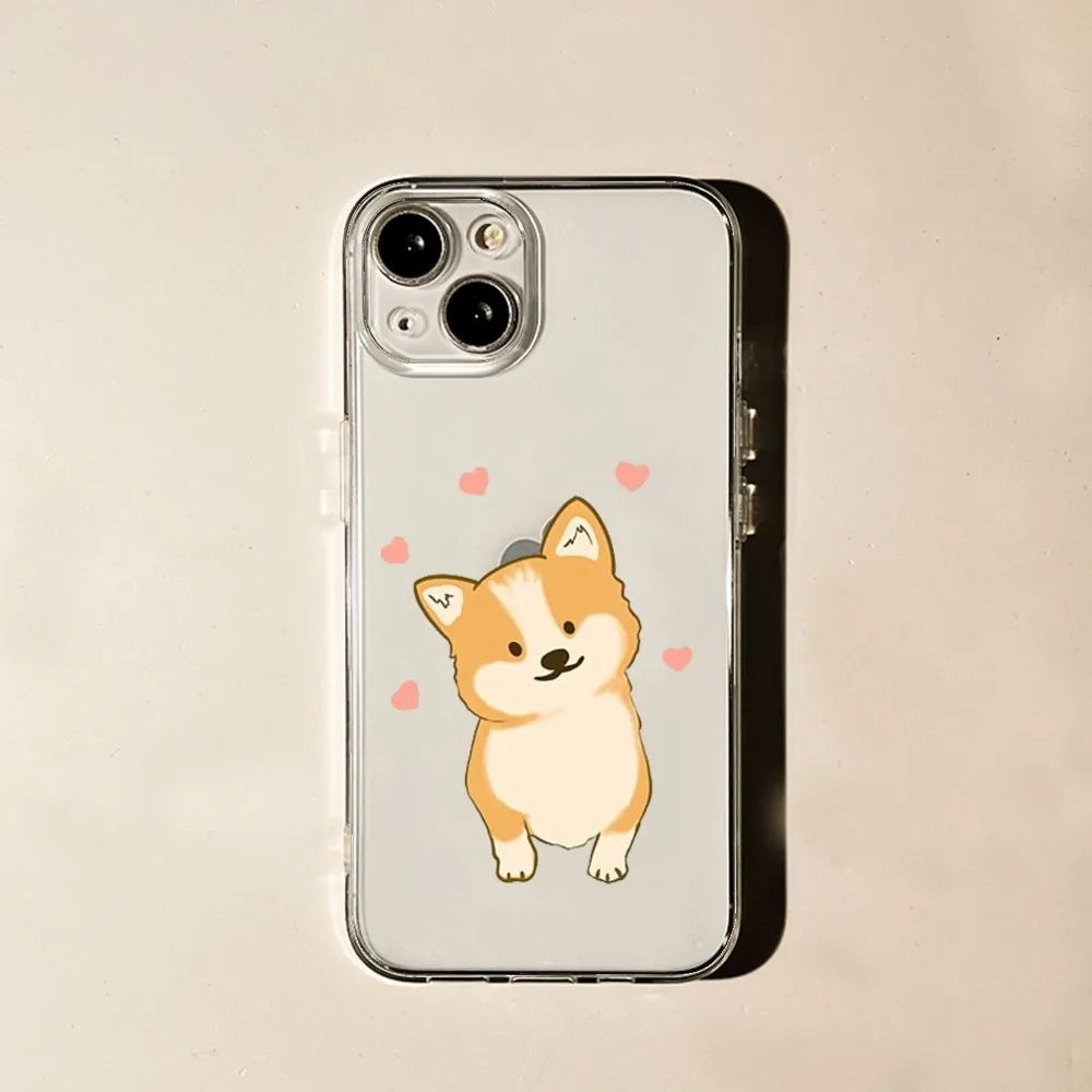 Cartoon Koki Corgi Dog Phone Case For iPhone 16,15,14,13,12,11 Plus,Pro,Max,XR,XS,X,7,8 Plus,SE,Mini Transparent Silicone Soft