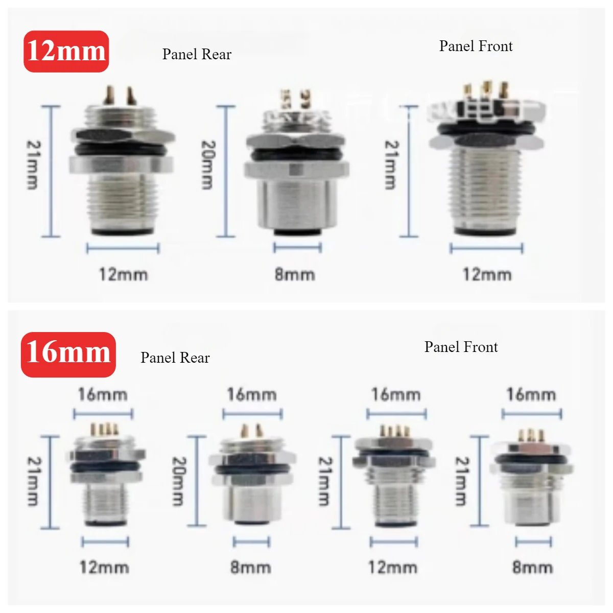 M12 4 5 8 12 Pin Male Female Cable Connector IP68 Waterproof Aviation Socket with 20CM Wire Open 12mm/16mm Panel Mount Sockets