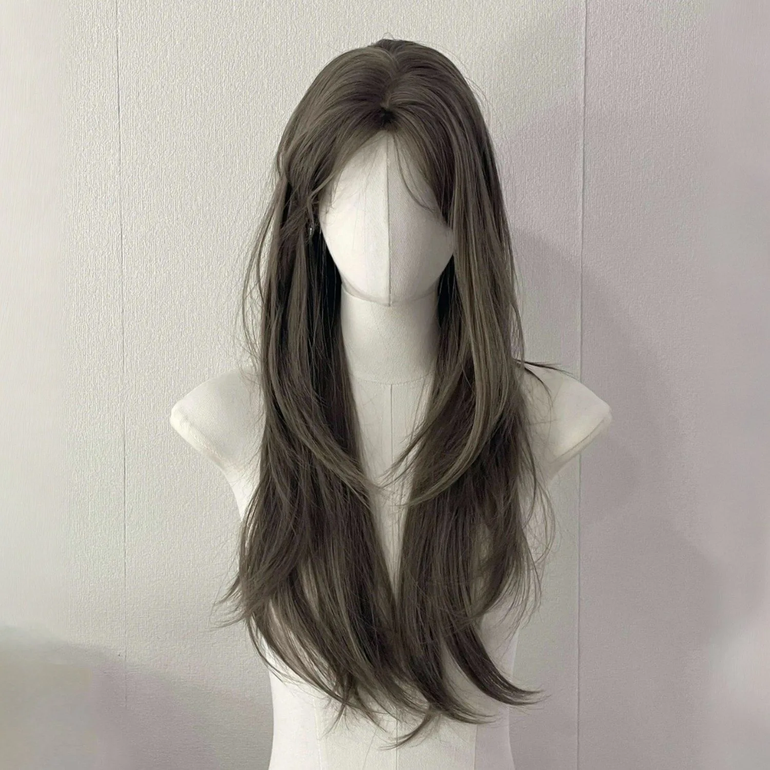 Synthetic Long Straight Wig Middle Part Natural Look Full Head Hairpiece Gray Brown Daily Cosplay Party Women
