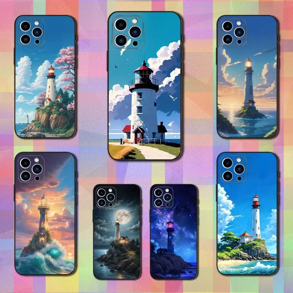 

Beauty Lighthouse Phone Case For iPhone 16,15,14,17,13,12,11 Plus,Pro Max,XS,X,XR,SE,Mini,8,7,Soft Silicone Black Cover