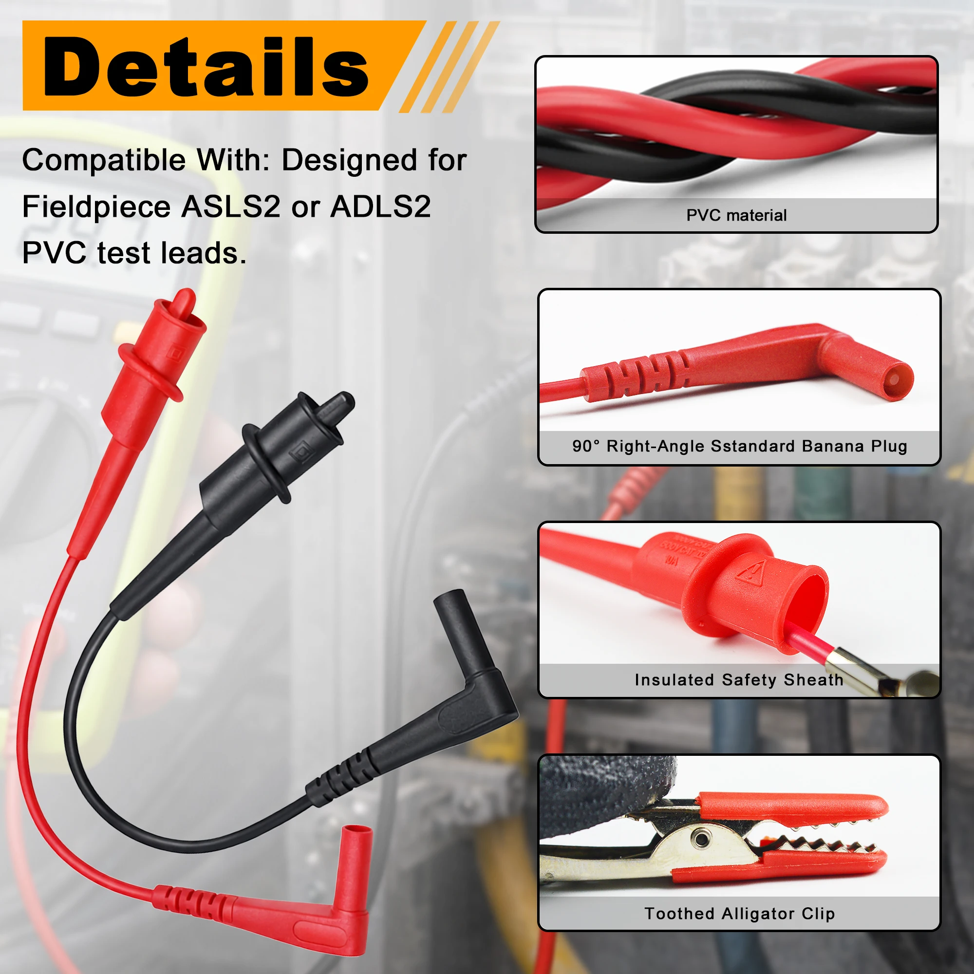 ZIBOO ASA2 Short Alligator Lead Extensions Compatible with Fieldpiece ADK7 , ASLS2 or ADLS2