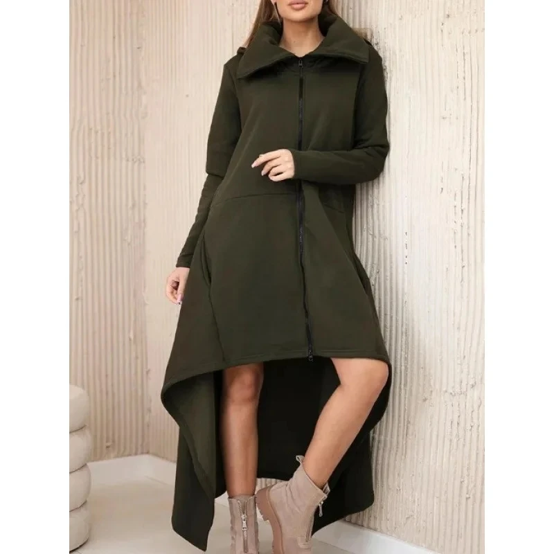 

Women's Ropa Para Mujer Irregular Fashionable Loose A-line Dress With Lapel And Zipper Placket Abiti Da Cerimonia Vestido Mujer