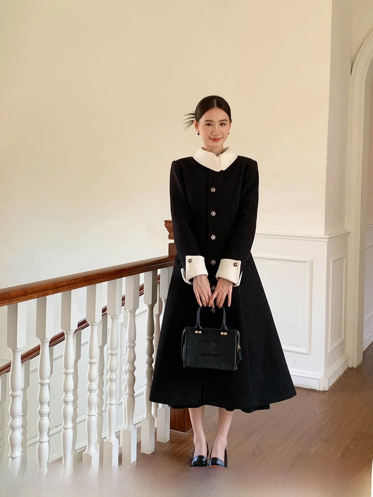 

XXNING Faionable Tweed Coat Women's Ele Collar Stand out Color Rich Girl Sle Long Sve Mid-Length Single Button