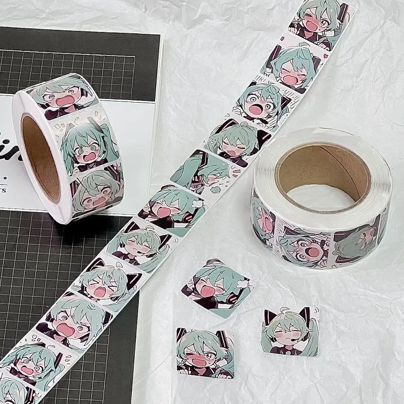 New500PCS Japanese Classic Anime Hatsune Miku Roll Sticker Handbill Material Cute High Appearance Level Envelope Sealing Sticker