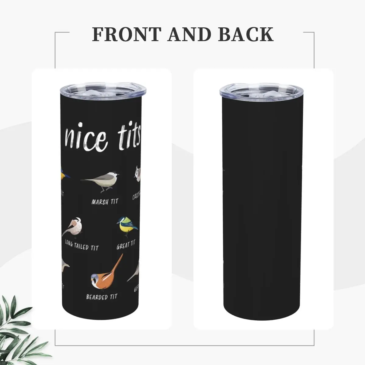Nice Tits Funny Bird Watching Stainless Steel Tumbler Vacuum Insulated Mug Thermal Cold Bottle Straw With Lid 20oz
