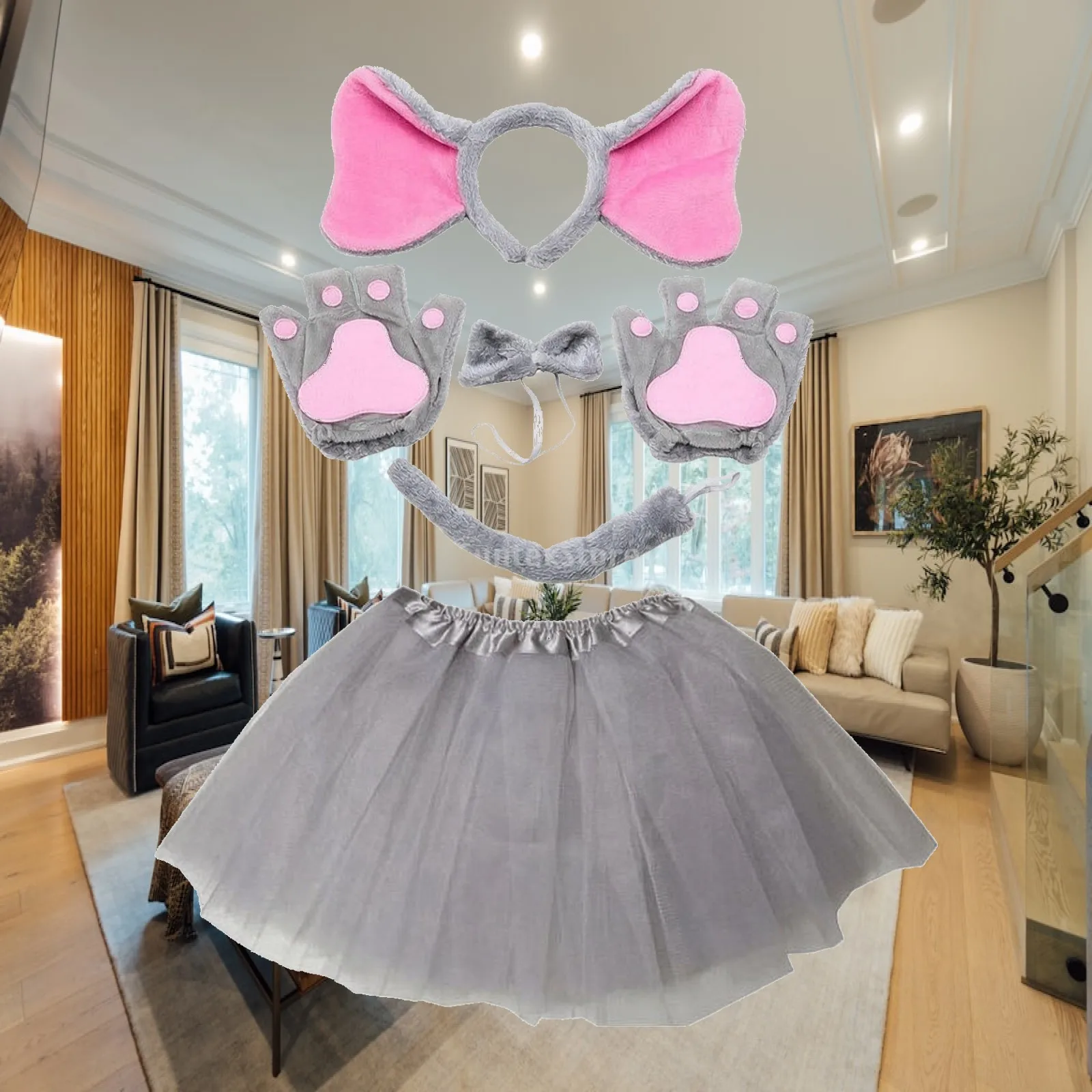 Animal Costume Set Fingerless Animal Dress-up Kit Costume Set with Headband Furry Soft for Children, Halloween, Cosplay