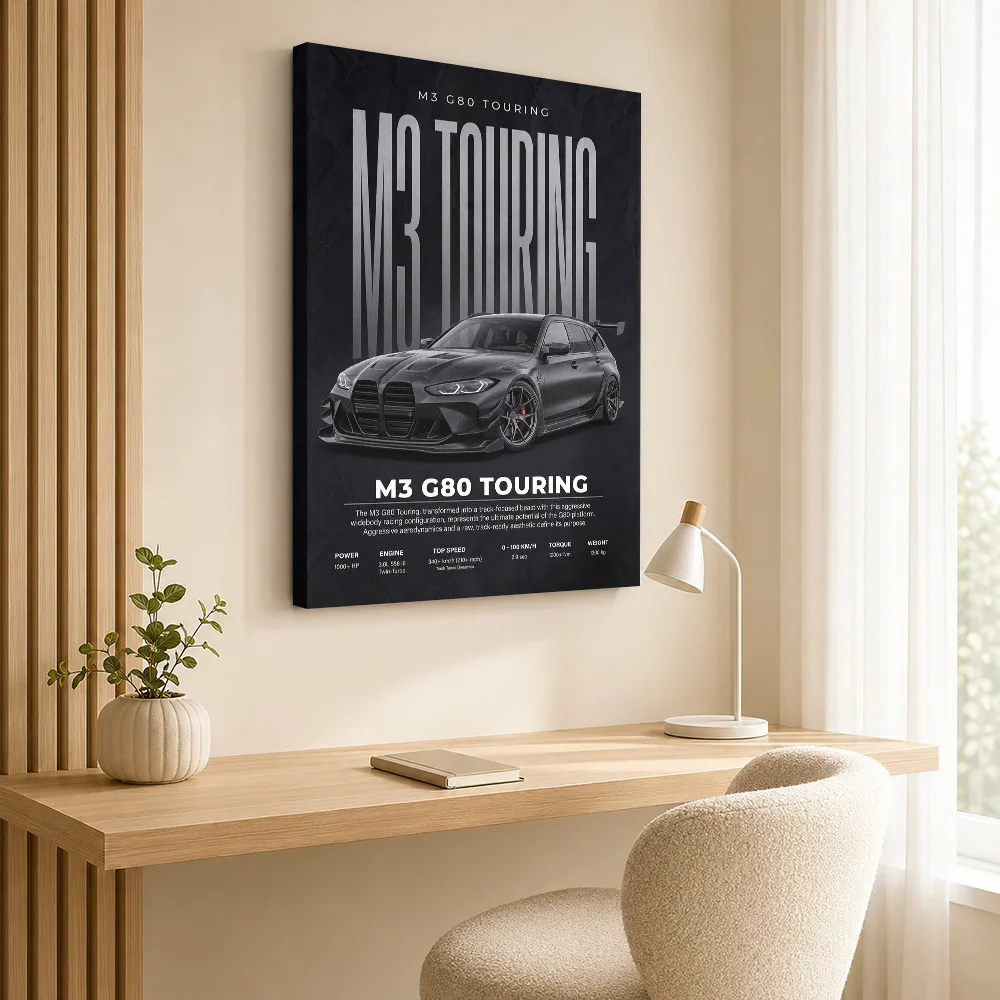 Black Sleek M3 G80 Touring Track Race Car Beast Canvas Print Poster Customized Photo Modern Man Cave Wall Paintings Decoration