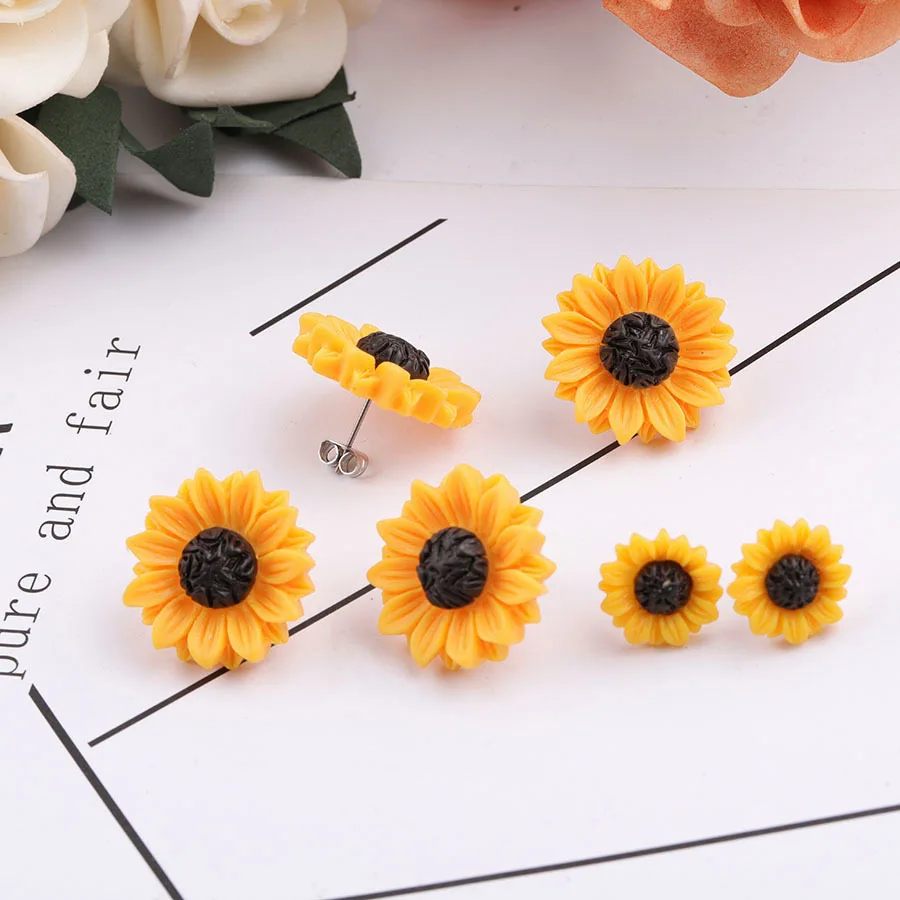 20pairs 15/18/25mm Cute Sunflower Earring Resin Earring Stainless Steel Stud Earring For Women Fashion Jewelry Accessories