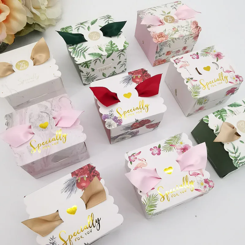 

Creative Square Candy Box Ribbon Wings Country Wedding Thank You Gift Box Birthday Party Baby Shower Children's Day Gift Wrap