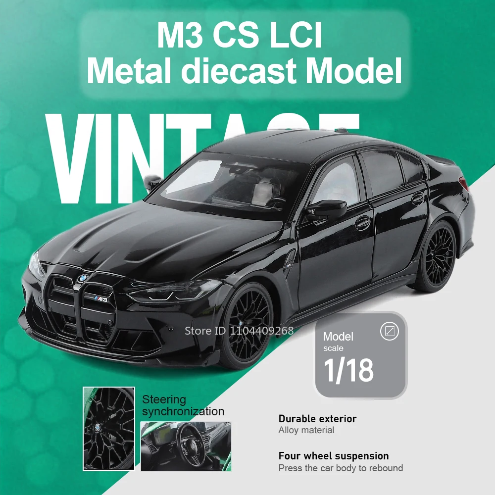1:18 M3 CSLCI Camry Model Car Toy Adjustable Seats Alloy Body Doors Opened Sports Cars Simulation Models Living Room Decoration