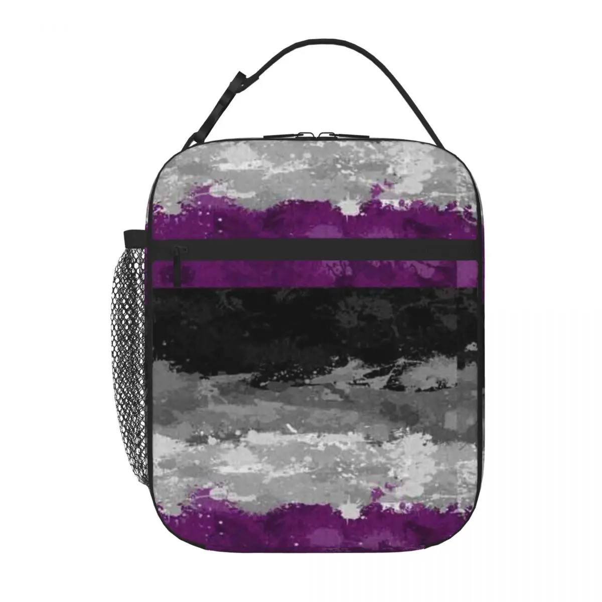 Bestselling Abstract Paint Splatter Asexual Pride Flag Pattern Zipper Closure Camping Lunch Bag Car Driving Lunch of Lunch Bag