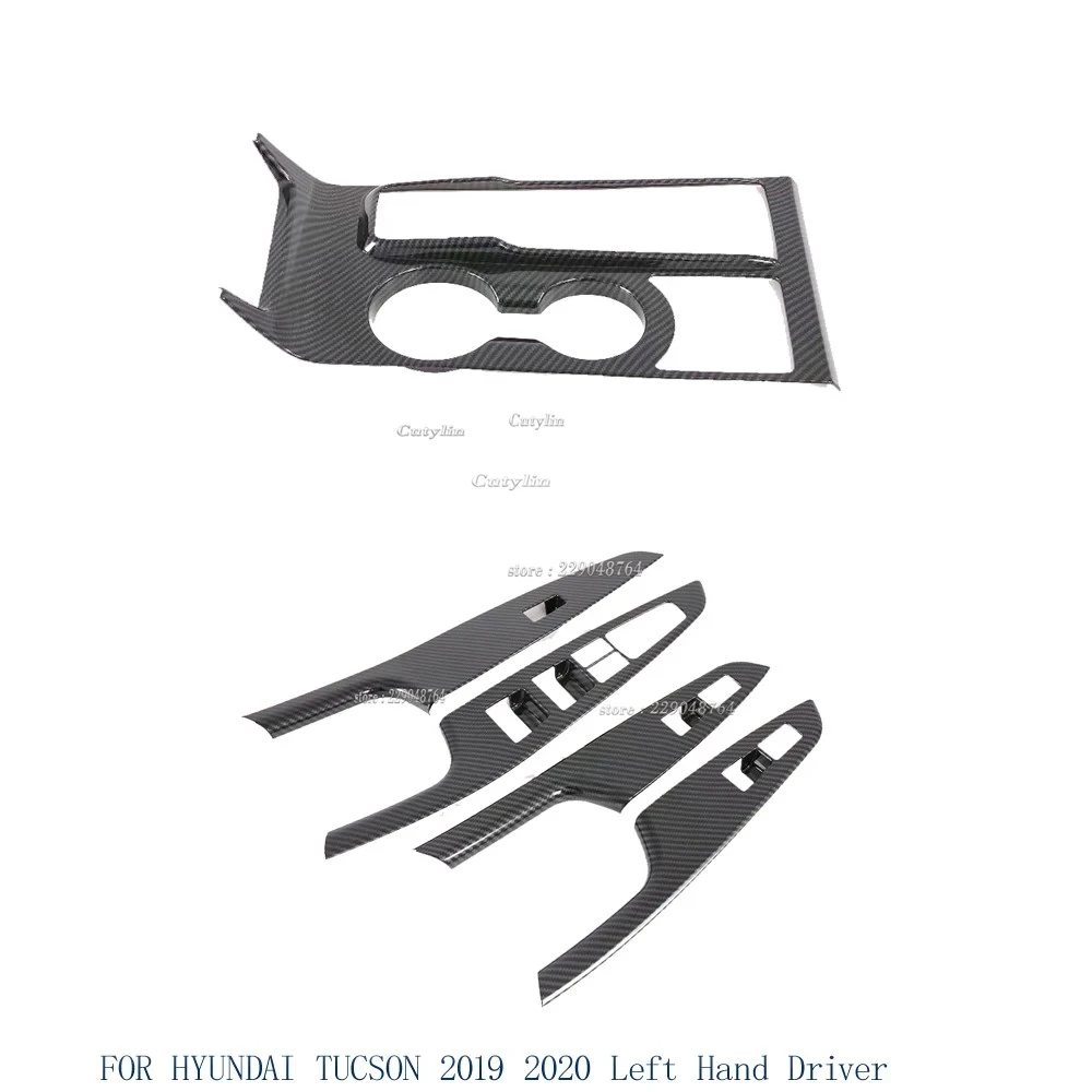 LHD RHD For Hyundai Tucson 2019 2020 Carbon Fiber Interior Gear Shift Water Cup Cover Trim Window Switch Cover Trim Accessories