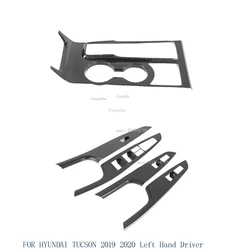 LHD RHD For Hyundai Tucson 2019 2020 Carbon Fiber Interior Gear Shift Water Cup Cover Trim Window Switch Cover Trim Accessories