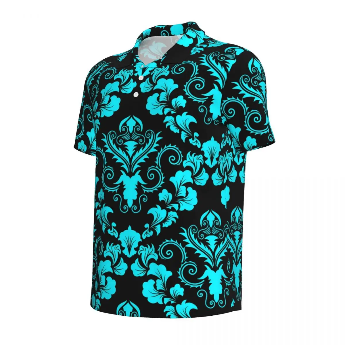 Black Damask Polo Shirts Man Vintage Print Casual Shirt Day Streetwear Collar T-Shirts Short Sleeve Design Oversized Clothes