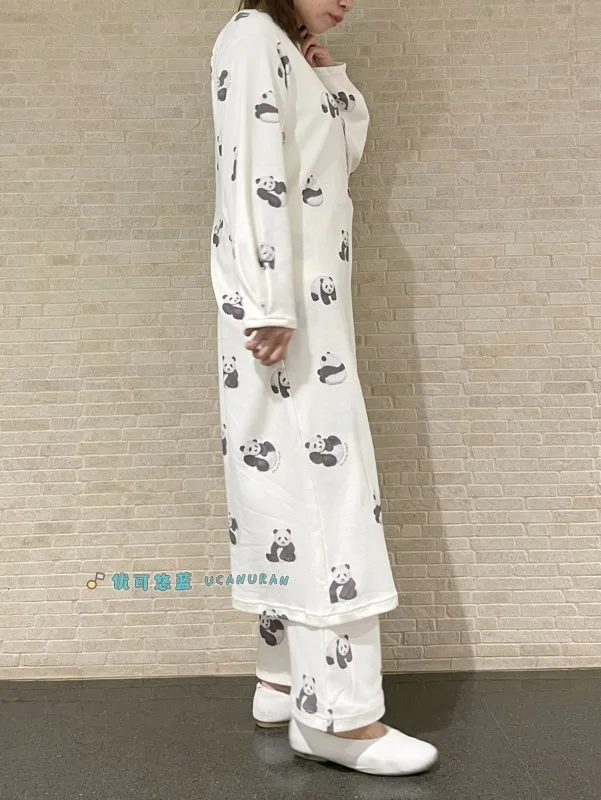 2023 New Arrive Japan Cotton Modal Panda Long Sleep Pajamas Dress Home wear Gown Loungewear