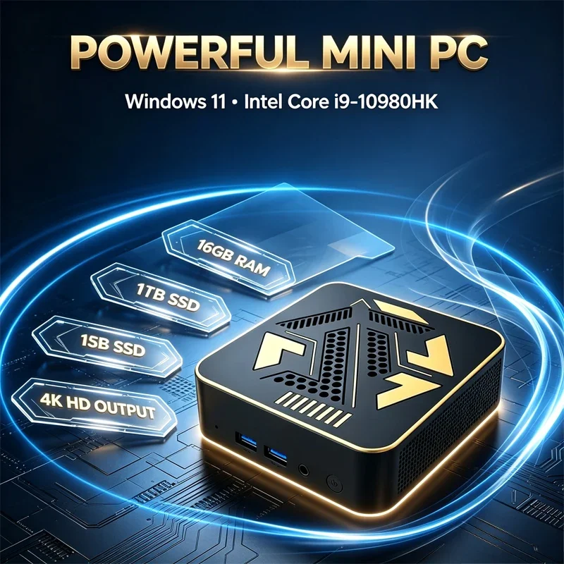 Powerful Mini Desktop PC Intel I9-10980HK Processor Windows 11 16GB RAM 4K Video Output Host For Business Work Remote Office