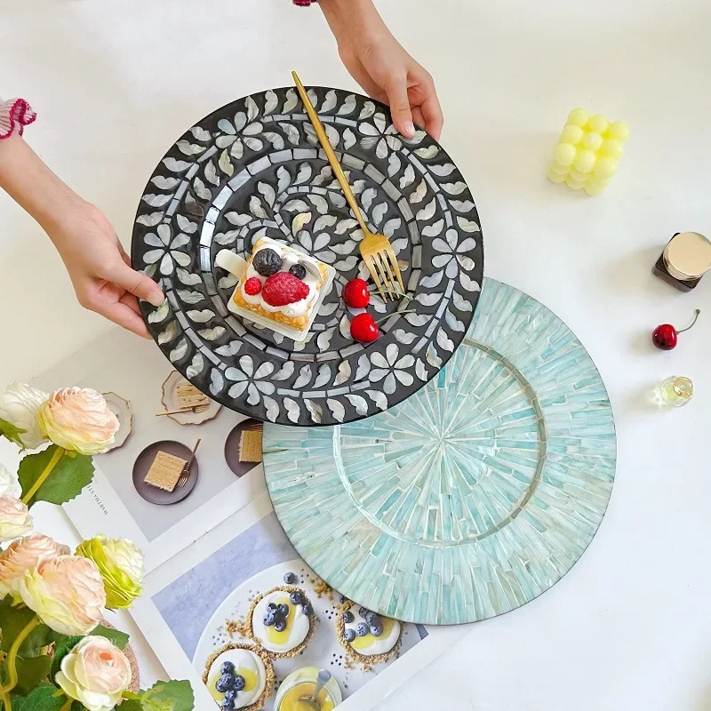 

Light Luxury Colorful Shell Arrangement Restaurant Decorative Placemats Round Flat Plate Heat Insulation Pad Snack Storage Tray