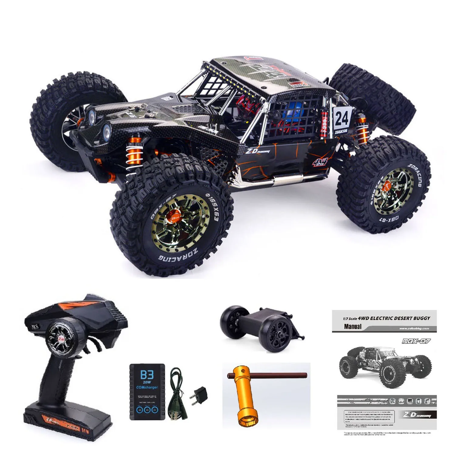 

ZD Racing 1/7 DBX07 4WD RC Desert Buggy Electric Remote Control Off Road Car 80KM/H High Speed 4082 Brushless Motor Wheelie Bar