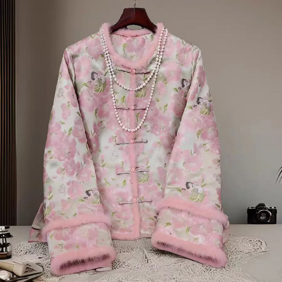 

High-end Winter Warm Coat New Chinese Style Tang Suit Women Loose Chinese New Year Coat Elegant Embroidery S-XXL