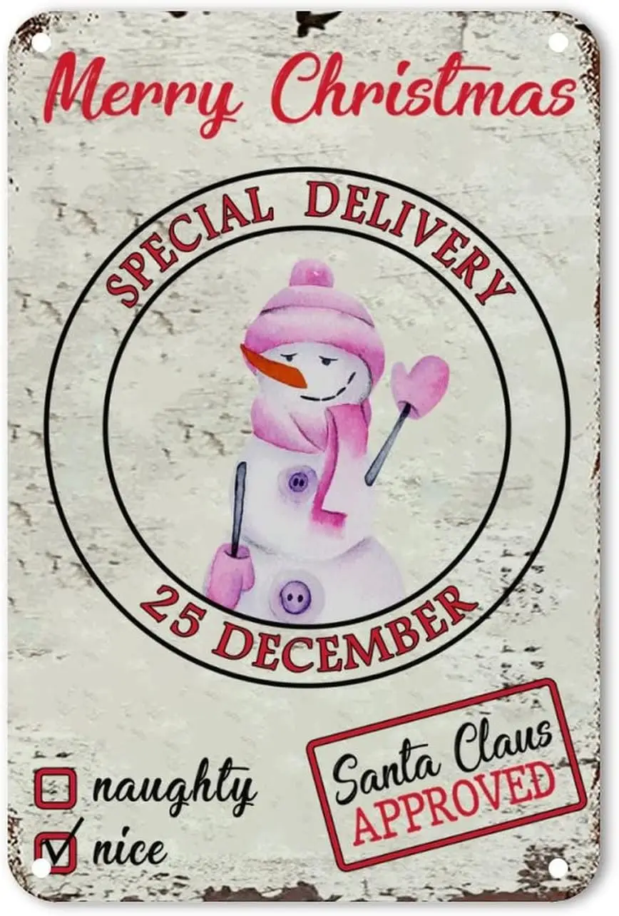 Special Delivery 25th December Metal Tin Signs Merry Christmas Snowman Art Tin Sign Rustic Chic Merry and Bright Garage Signs Wa