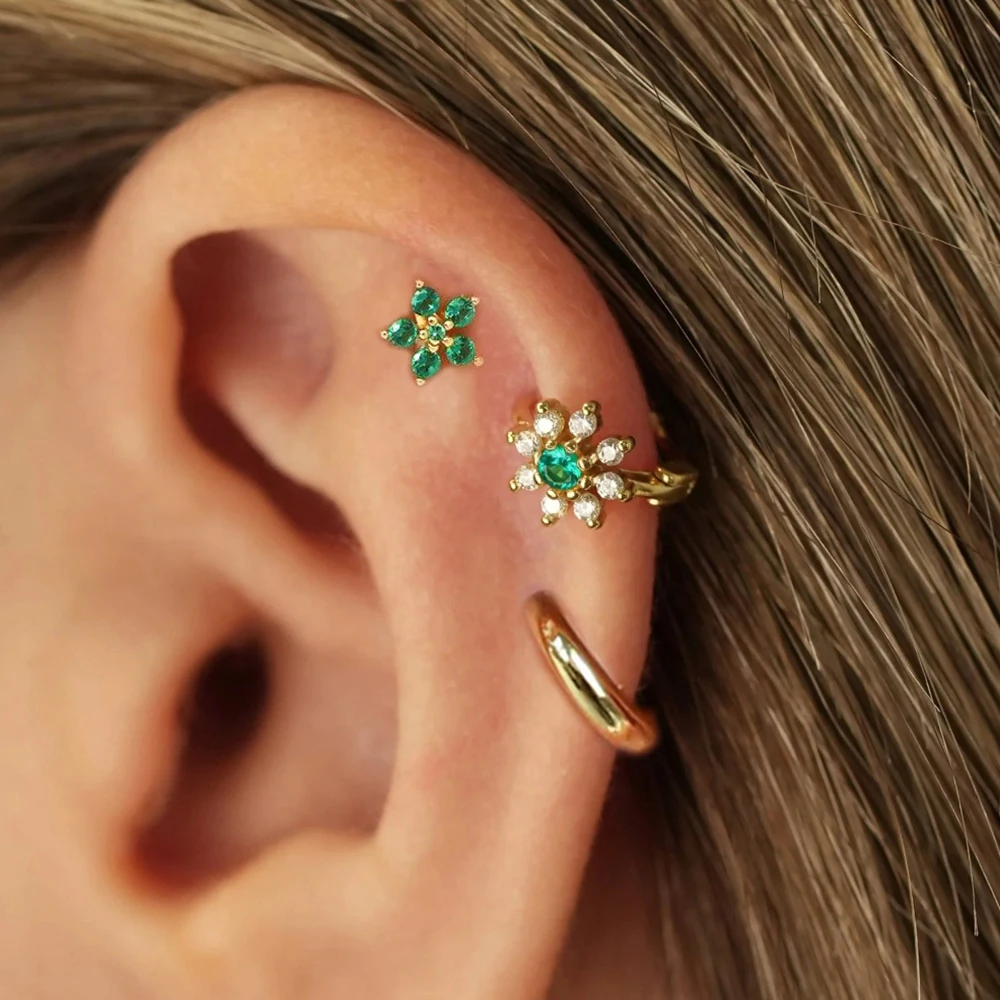 3PCS Fashion Stainless Steel Minimal Round Daisy Hoop Earring Sets For Women Zircon Flower Stud Earring Aesthetic Jewelry Aretes