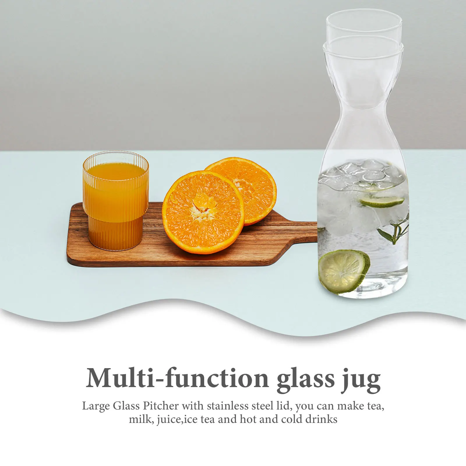 

1Set Large Glass Water Carafe Bedside Decanter with Cup Multi-Function Cold Drink Jug Easy Clean Home Supply