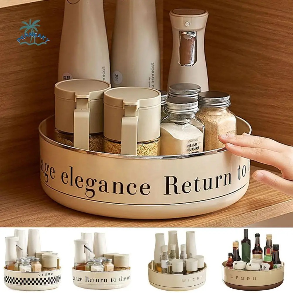 Plastic 360°Rotating Spice Rack Non-Slip Large Capacity Rotatable Condiment Holder Round Cosmetic Turntable Storage Tray Kitchen