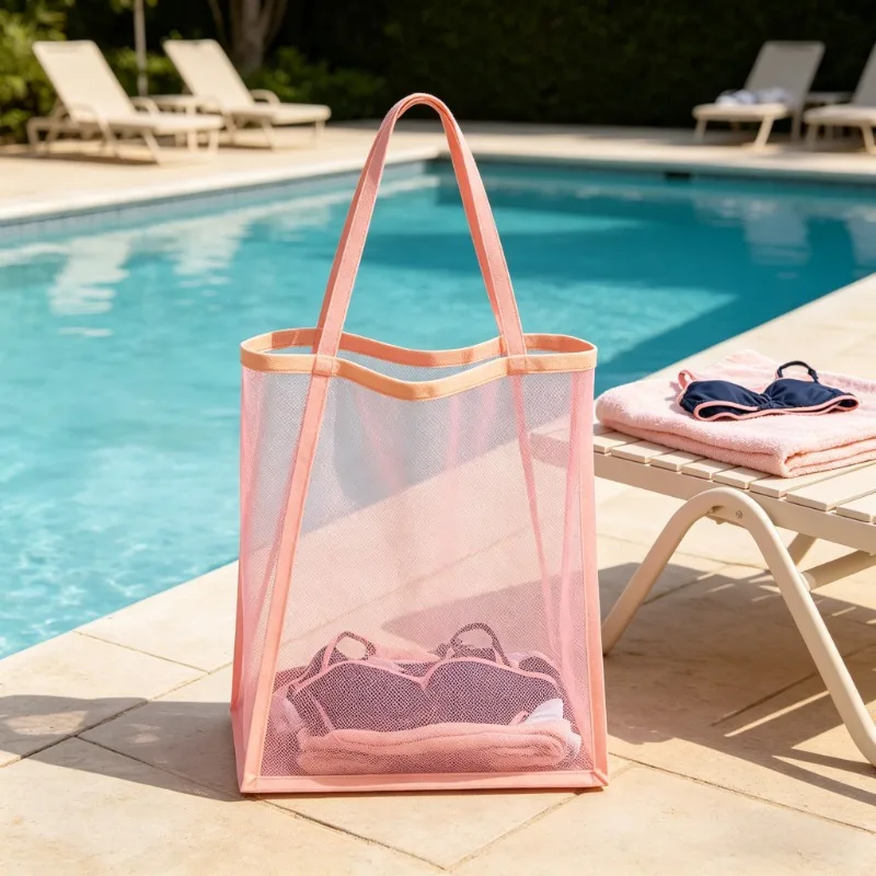 Extra-large beach tote bag, foldable, with reinforced handle and coating, suitable for beach outings, picnics, and camping