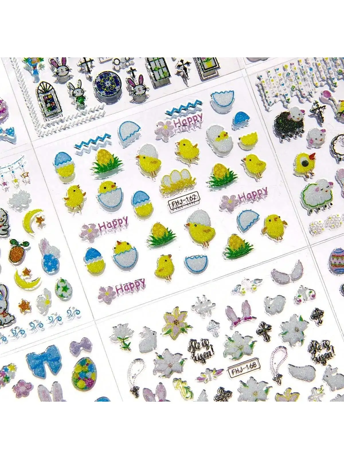 Mischen Sie 30 Blatt nach dem Zufallsprinzip Weihnachten Ostern 3D-Blumen-Nagelkunstaufkleber – selbstklebende Vinyl-Blumenaufkleber mit Glitzerakzenten,