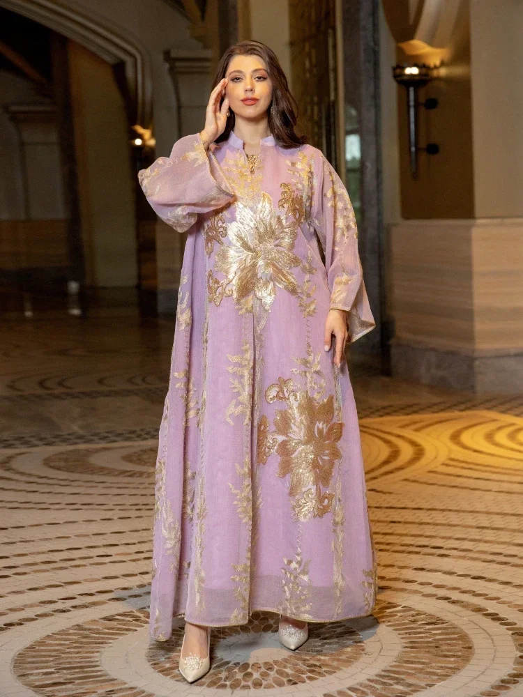 

Ид мусульманское женское праздничное платье с сетчатой вышивкой Vestidos Largo Musulman с блестками Рамадан Абая Дубай ислам кафтаны вечерние халат 2026