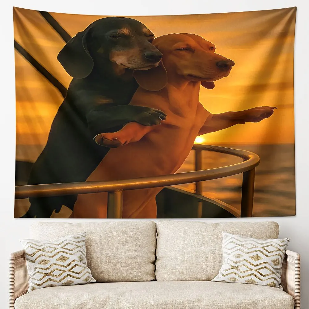 Sunset on the Doggy Boat Digital printing polyester wall tapestry suitable for use in living rooms bedrooms offices bars party